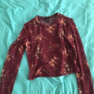 Mesh purple long sleeved top with floral print